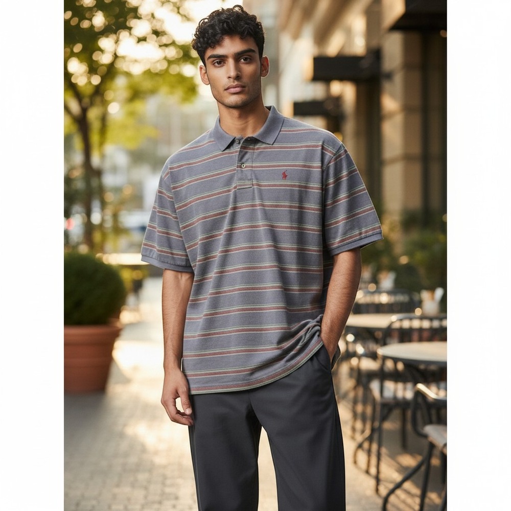 Polo Ralph Lauren Mens Custom Fit Striped Cotton Pique Polo Shirt Blue XL